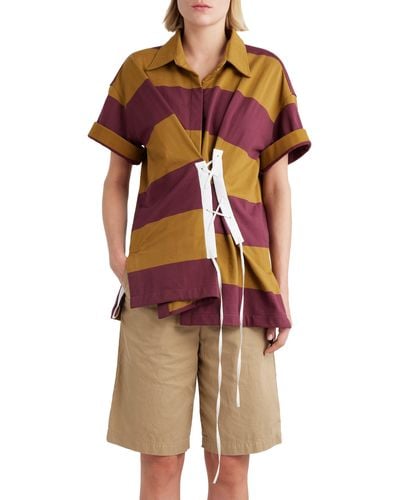 Dries Van Noten Stripe Asymmetric Cotton French Terry Rugby Shirt - Multicolor