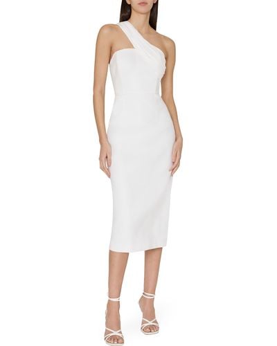 MILLY One-shoulder Linen Blend Sheath Dress - White
