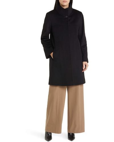 Fleurette Drew Stand Collar Cashmere Coat - Black