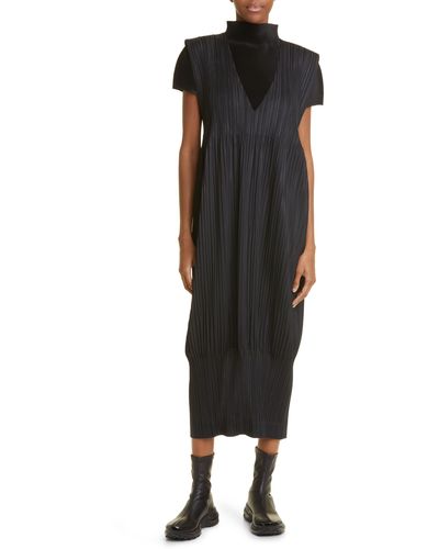 Pleats Please Issey Miyake Thicker Bottoms Pleated Pinafore Dress - Black
