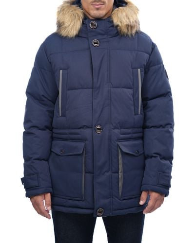 Rainforest Summit Water Resistant Hooded Quilted Parka With Faux Fur Trim - Blue