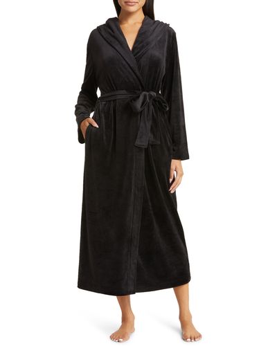 Nordstrom Velour Hooded Robe - Black