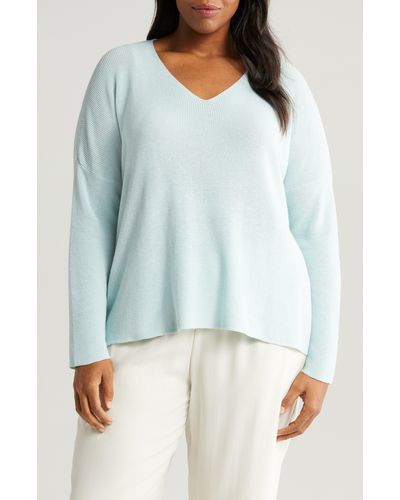 Eileen Fisher Organic Cotton V-neck Sweater - Blue