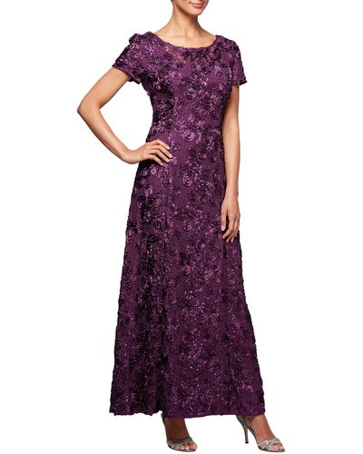 Alex Evenings Embellished Lace A-line Evening Gown - Purple
