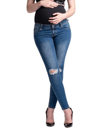 PREGGO LEGGINGS Santa Monica Ripped Skinny Maternity Jeans - Blue