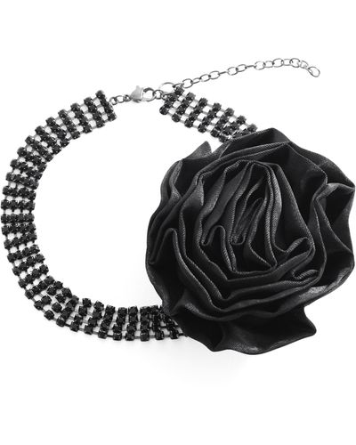 Mango Maxi Flower Choker Necklace - Black
