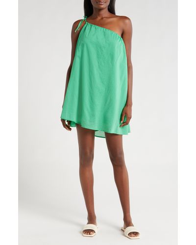 Seafolly One Shoulder Cotton Cover-up Dress - Green