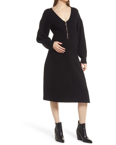 EMILIA GEORGE Eva Long Sleeve Merino Wool Blend Maternity Sweater Dress - Black