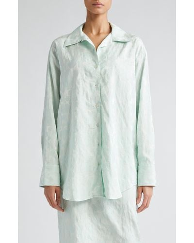 BITE STUDIOS Floral Jacquard Organic Cotton Blend Button-up Shirt - Green