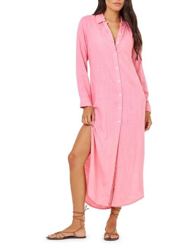 L*Space Presley Long Sleeve Cover-up Shirtdress - Pink