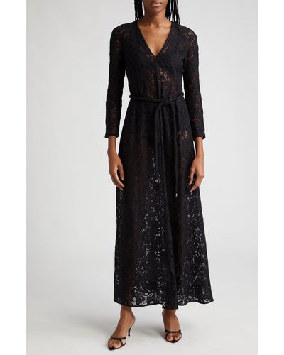 Zimmermann Matchmaker Floral Lace Belted Long Sleeve A-line Dress - Black
