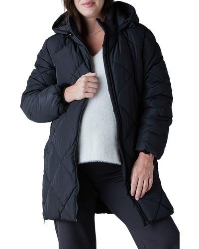Ingrid & Isabel Quilted Longline Maternity Puffer Coat - Blue
