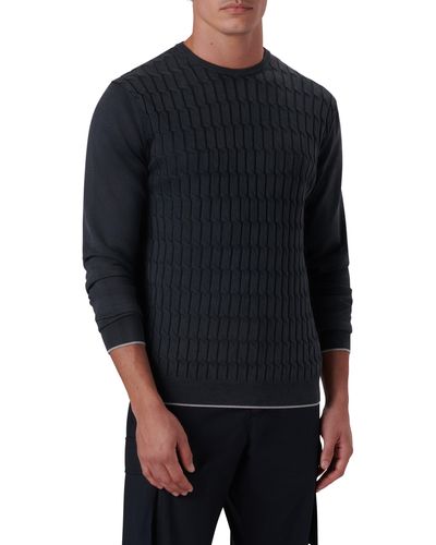 Bugatchi Mixed Stitch Cotton Sweater - Black