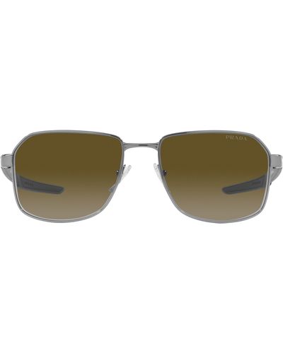 Prada 57mm Gradient Rectangular Sunglasses - Green