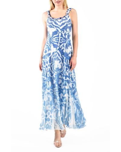 Komarov Print Sleeveless Chiffon Maxi Dress - Blue