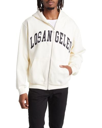 PacSun Embroidered Los Angeles Zip Hoodie - Natural