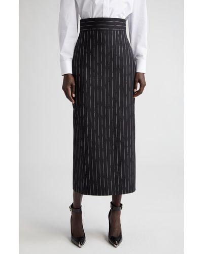 Alexander McQueen Chalk Stripe Wool Pencil Skirt - Black