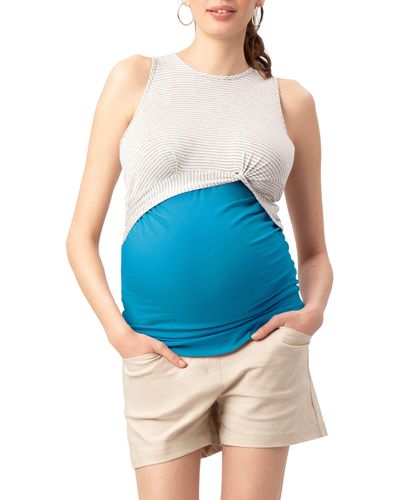 Stowaway Collection Twist Crop Maternity/nursing Top - Blue