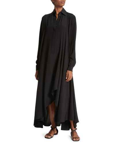 Michael Kors Long Sleeve Silk Crêpe De Chine Shirtdress - Black