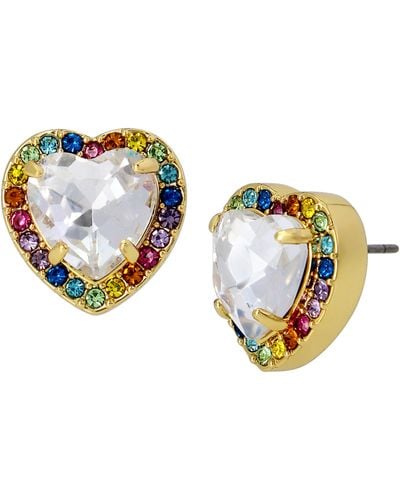Kurt Geiger Rainbow Pavé Crystal Heart Stud Earrings - Blue