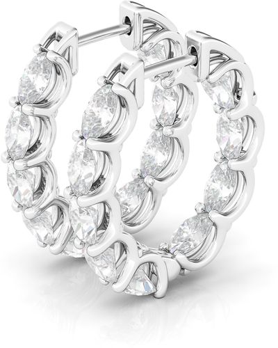 HauteCarat Oval Lab Created Diamond Inside Out 14k Gold Hoop Earrings - White