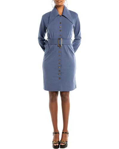 DAI MODA Long Sleeve Coat Dress - Blue