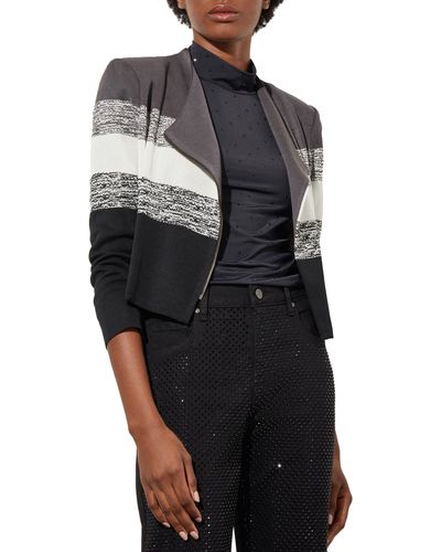 Ming Wang Textured Stripe Jacquard Knit Jacket - Black