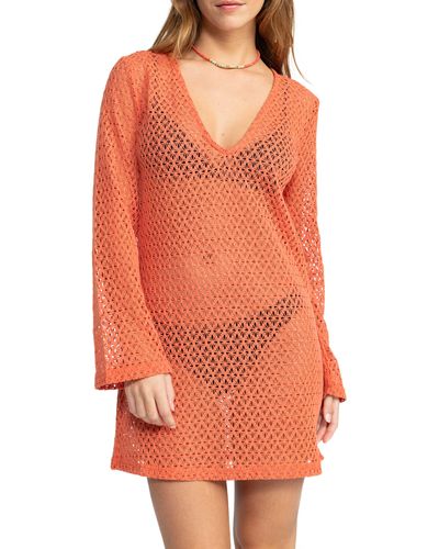 Roxy Love Coastline Open Stitch Cover-up Dress - Orange