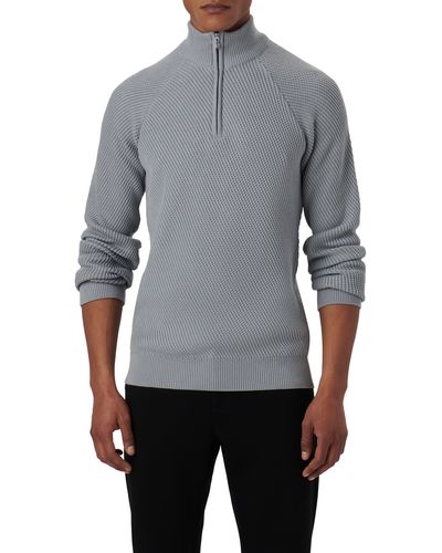 Bugatchi Diagonal Stitch Quarter Zip Sweater - Gray