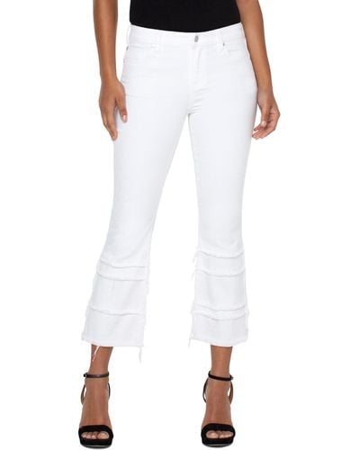Liverpool Los Angeles Hannah Frayed Tiered Crop Flare Jeans - White