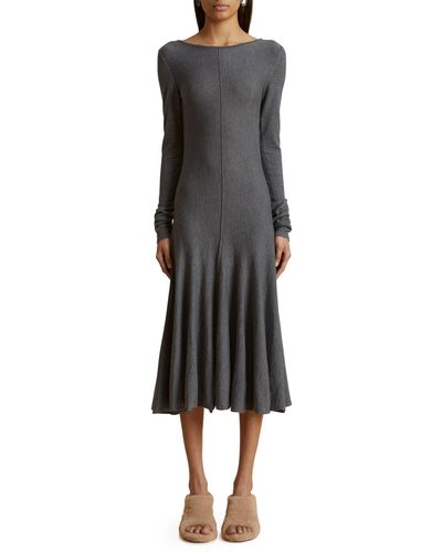 Khaite Dany Long Sleeve Merino Wool Sweater Dress - Black