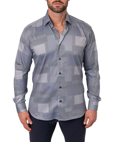 Maceoo Fibonacci Patches Cotton Button-up Shirt At Nordstrom - Blue