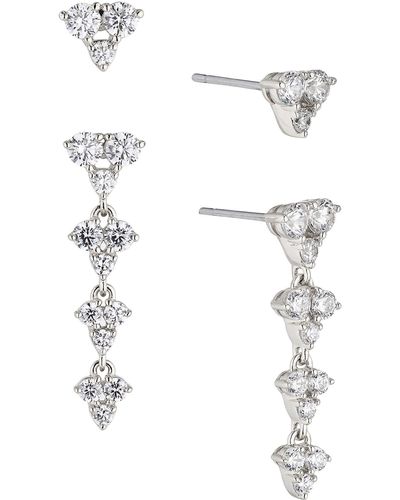 Nadri Pave The Way Set Of 2 Crystal Stud & Linear Drop Earrings - White