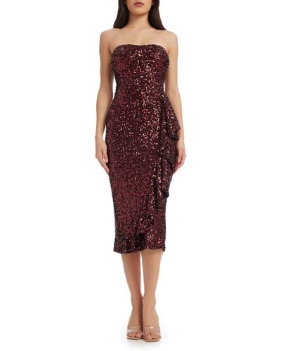 Dress the Population Alexis Sequin Strapless Sheath Dress - Red