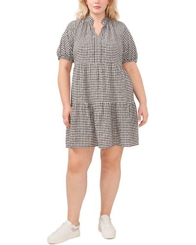 Cece Gingham Tiered Babydoll Dress - Gray