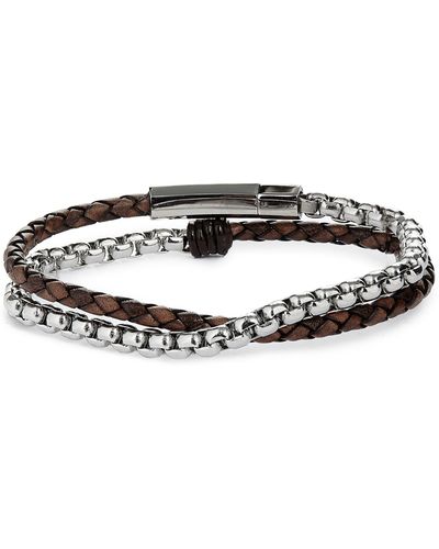 Jonas Studio Braided Leather & Chain Double Wrap Bracelet - Brown