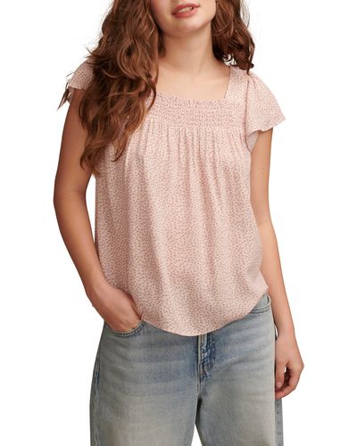 Lucky Brand Smocked Flutter Sleeve Top - Multicolor