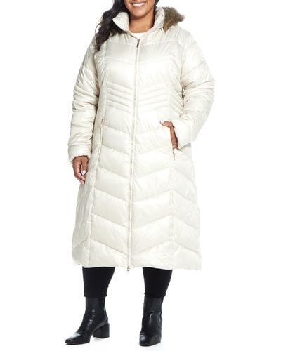 Gallery Hooded Maxi Puffer Coat With Faux Fur Trim - Natural