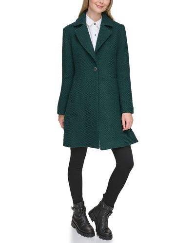 Karl Lagerfeld One Button Wool Blend Bouclé Coat - Green