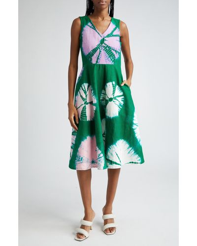Busayo Belu Abstract Print Cotton Denim Dress - Green