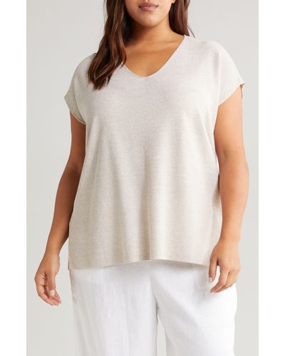 Eileen Fisher Short Sleeve V-neck Sweater - White
