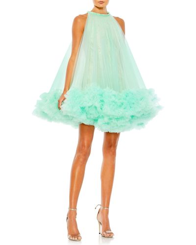 Mac Duggal Embellished Tulle Trapeze Cocktail Minidress - Green