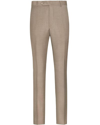 Samuelsohn Flat Front Super 130s Wool Pants - Natural