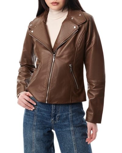 Bernardo Lambskin Leather Moto Jacket - Brown