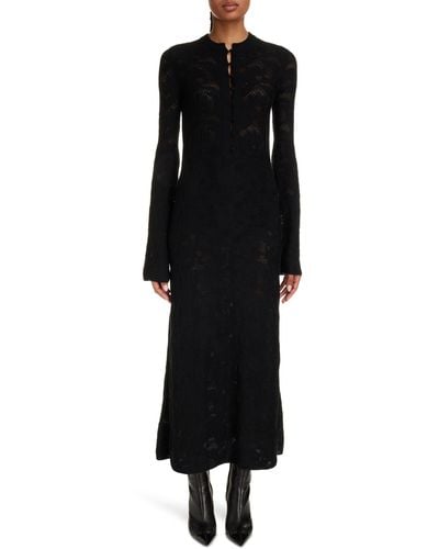 Chloé Floral Jacquard Long Sleeve Wool & Silk Sweater Dress - Black