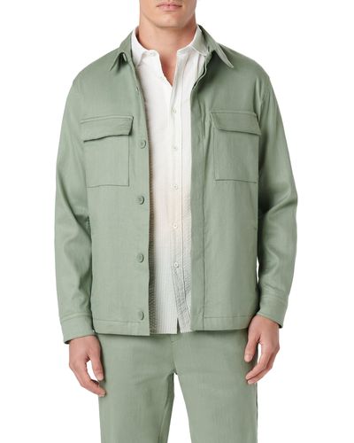 Bugatchi Linen & Cotton Button-up Shirt Jacket - Green