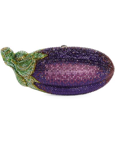 Judith Leiber Crystal Embellished eggplant Clutch - Purple
