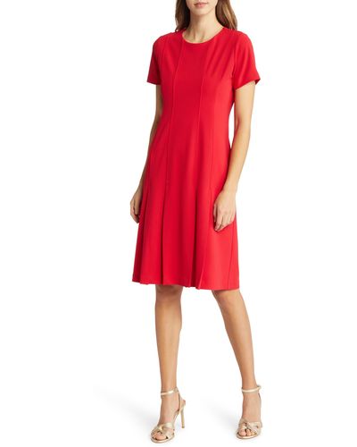 Tahari Fit & Flare Stretch Crepe Dress - Red