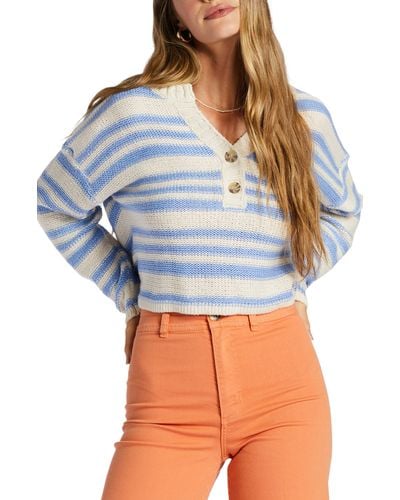 Billabong Make Way Stripe Cotton Crop Sweater - Blue