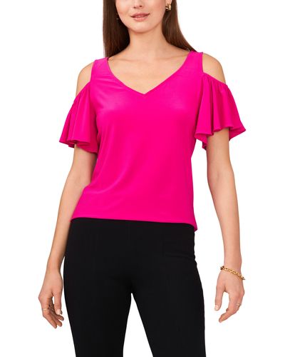 Chaus Ruffle Cold Shoulder Top - Pink